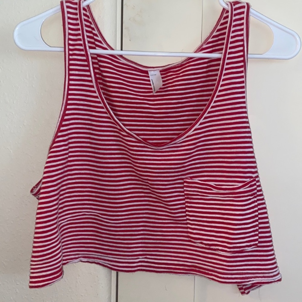 Red and white striped crop tank top